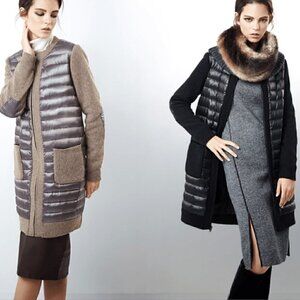 Catherine Malandrino Long Puffer Coat US S 55 KR Goose Down Padding Knit Black